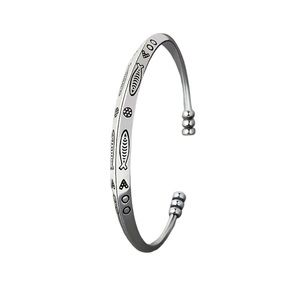 Silver Open Cuff Bracelet with Fish Engraved Design